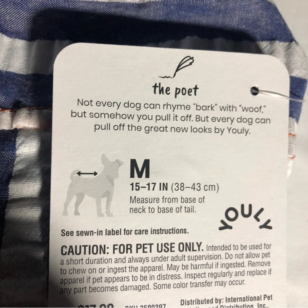 NWT Youly “the Poet” dog shirt M